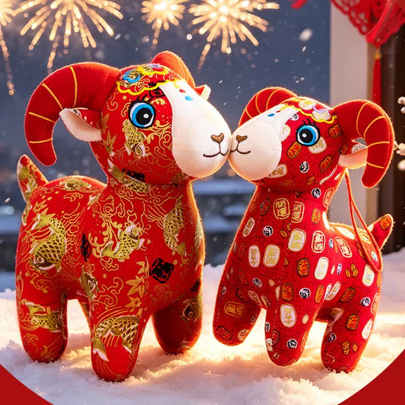 Buddha Stones Peluche de cabra del zodiaco de algodón rojo, lindo animal de peluche, decoración - image 15