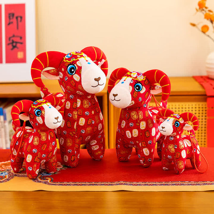 Buddha Stones Peluche de cabra del zodiaco de algodón rojo, lindo animal de peluche, decoración - image 11