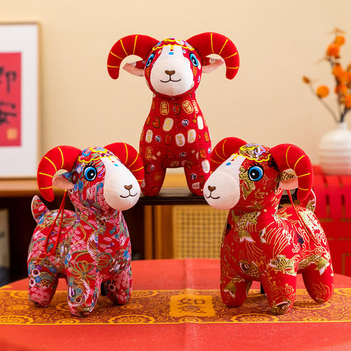 Buddha Stones Peluche de cabra del zodiaco de algodón rojo, lindo animal de peluche, decoración - image 17