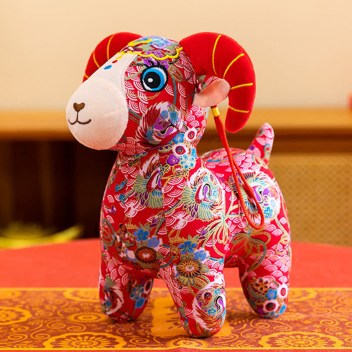Buddha Stones Peluche de cabra del zodiaco de algodón rojo, lindo animal de peluche, decoración - Nubes propicias - 30 cm - image 12