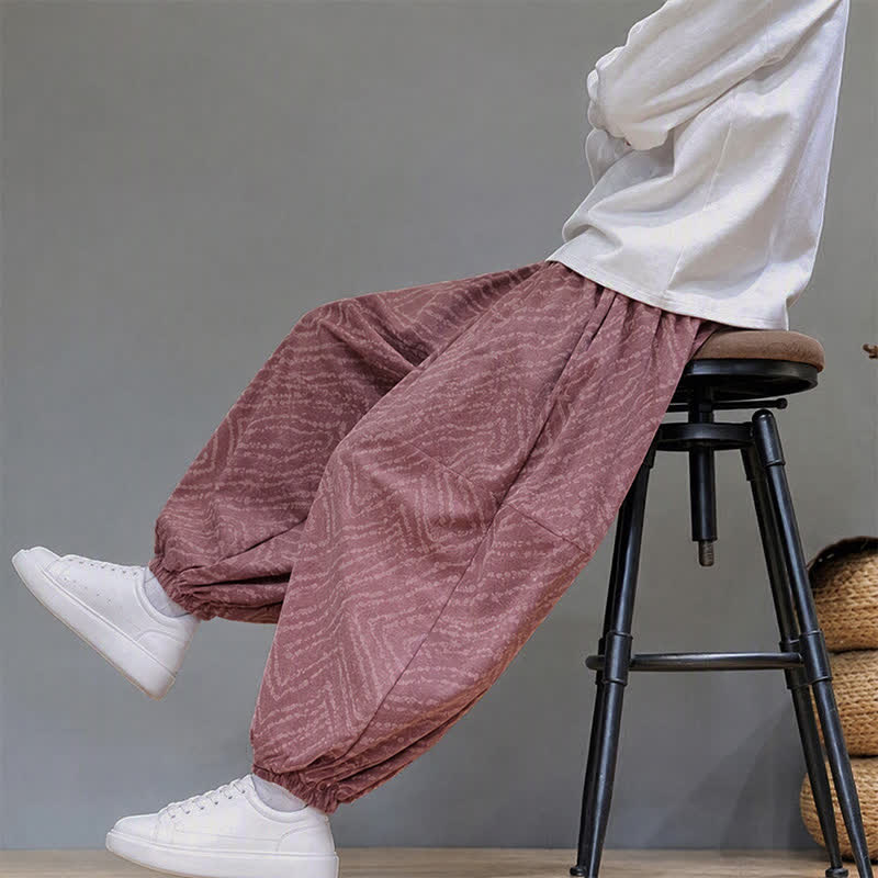 Buddha Stones Pantalones cortos de pana estilo boho con cordón ajustable y líneas abstractas para hombre, ideales para otoño e invierno. - image 28