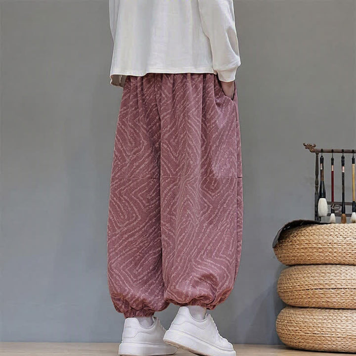 Buddha Stones Pantalones cortos de pana estilo boho con cordón ajustable y líneas abstractas para hombre, ideales para otoño e invierno. - image 25