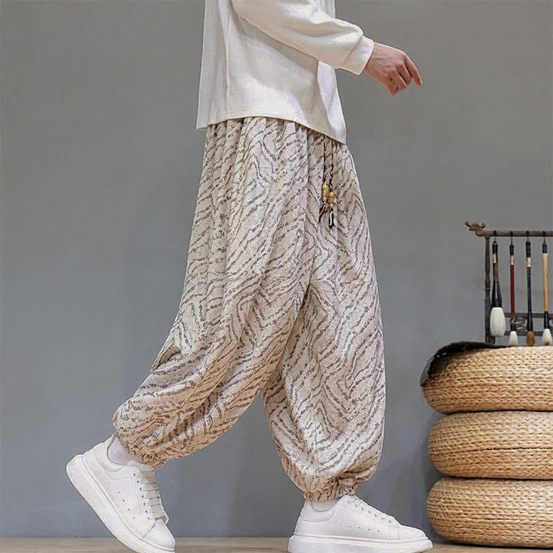 Buddha Stones Pantalones cortos de pana estilo boho con cordón ajustable y líneas abstractas para hombre, ideales para otoño e invierno. - image 31