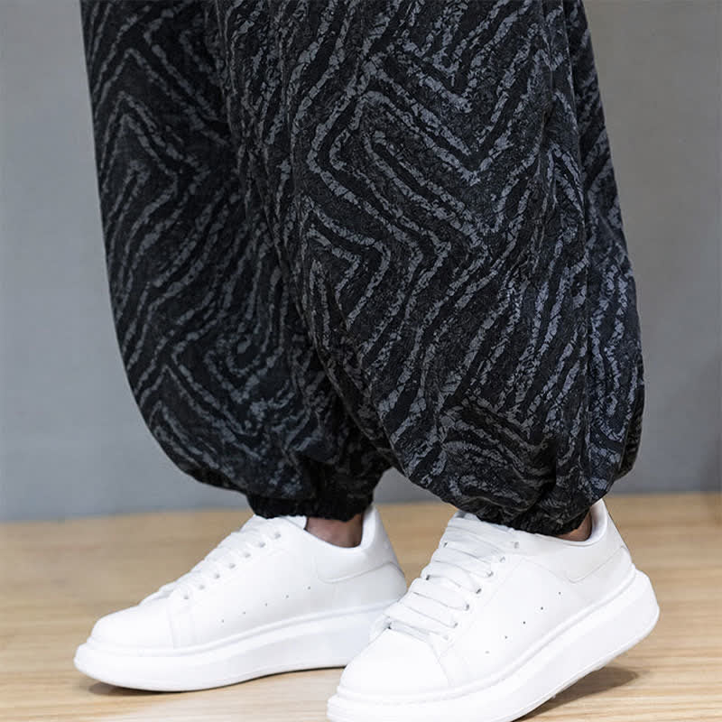 Buddha Stones Pantalones cortos de pana estilo boho con cordón ajustable y líneas abstractas para hombre, ideales para otoño e invierno. - image 20