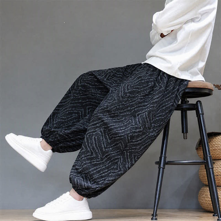 Buddha Stones Pantalones cortos de pana estilo boho con cordón ajustable y líneas abstractas para hombre, ideales para otoño e invierno. - image 17