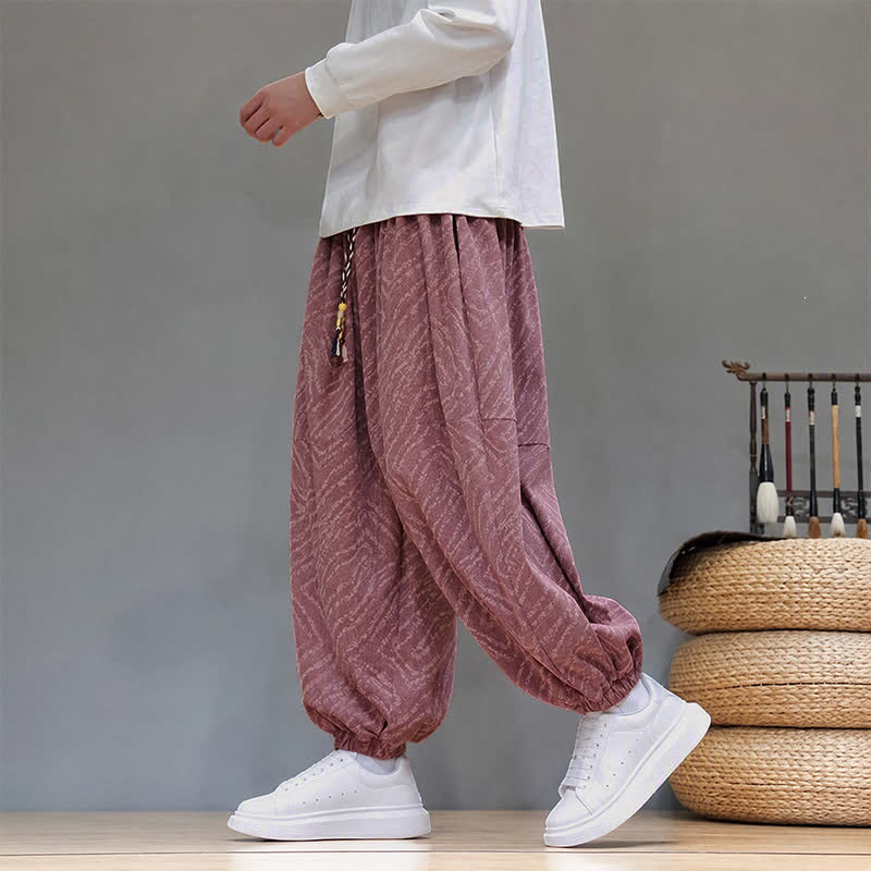 Buddha Stones Pantalones cortos de pana estilo boho con cordón ajustable y líneas abstractas para hombre, ideales para otoño e invierno. - Marrón rosado - US/UK/AU46, EU56 (5XL) - image 21