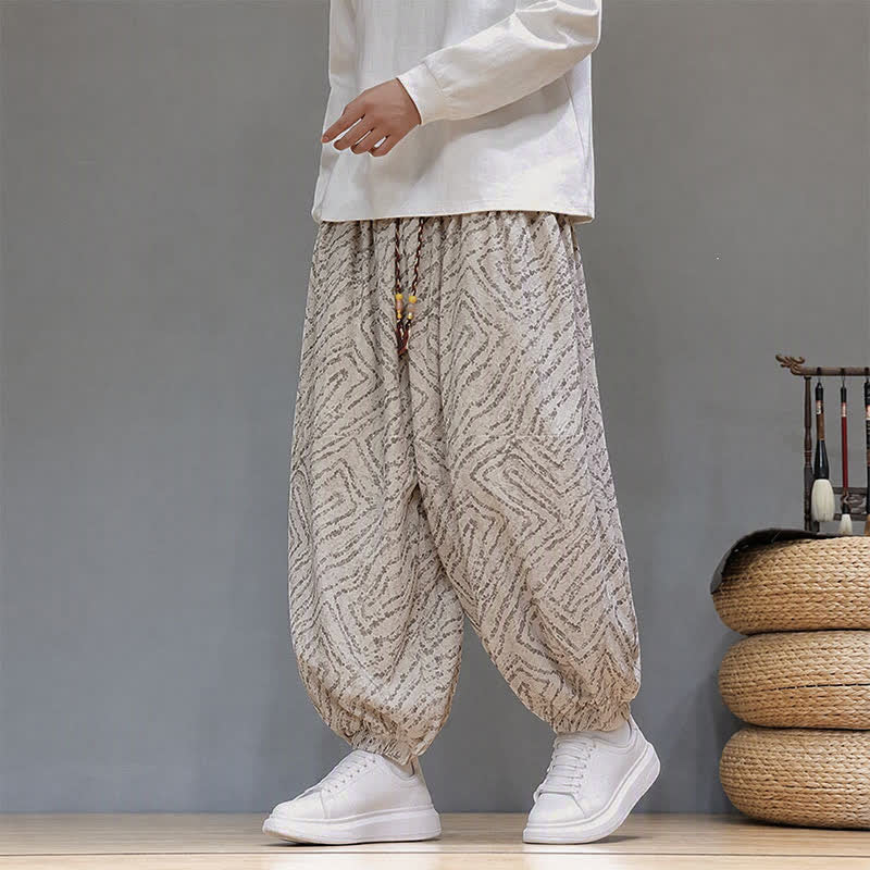 Buddha Stones Pantalones cortos de pana estilo boho con cordón ajustable y líneas abstractas para hombre, ideales para otoño e invierno. - Beige - US/UK/AU46, EU56 (5XL) - image 29