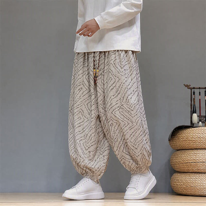 Buddha Stones Pantalones cortos de pana estilo boho con cordón ajustable y líneas abstractas para hombre, ideales para otoño e invierno. - Beige - US/UK/AU46, EU56 (5XL) - image 29