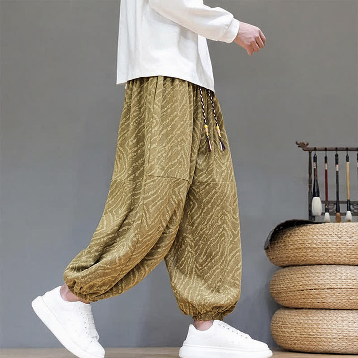 Buddha Stones Pantalones cortos de pana estilo boho con cordón ajustable y líneas abstractas para hombre, ideales para otoño e invierno. - image 7