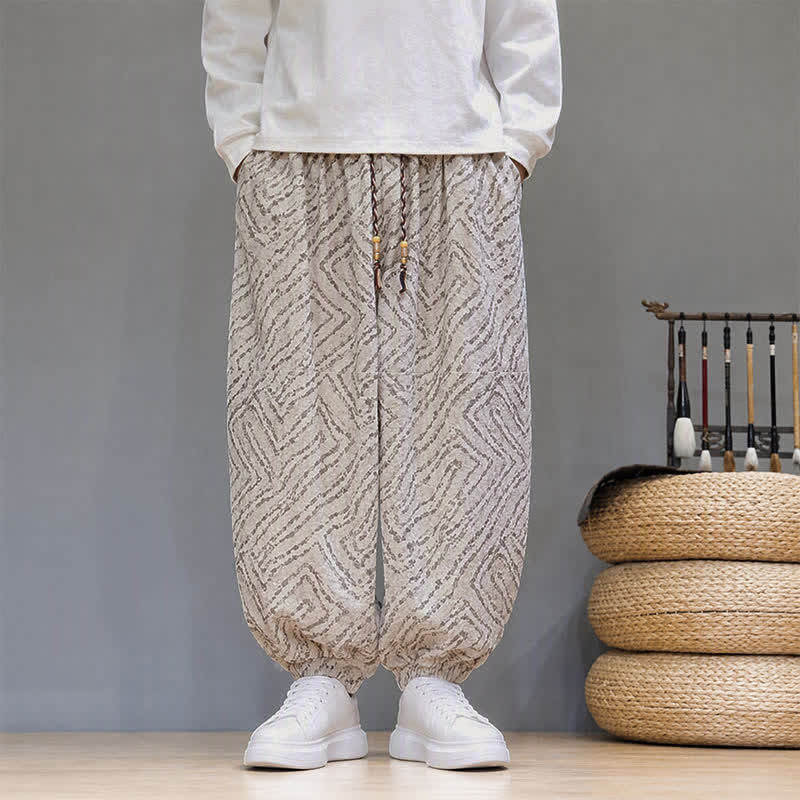 Buddha Stones Pantalones cortos de pana estilo boho con cordón ajustable y líneas abstractas para hombre, ideales para otoño e invierno. - image 30
