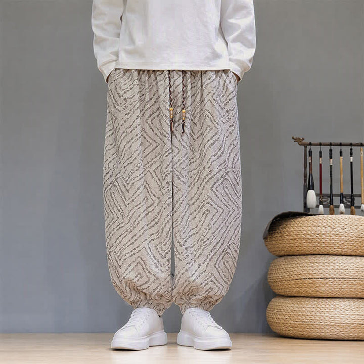 Buddha Stones Pantalones cortos de pana estilo boho con cordón ajustable y líneas abstractas para hombre, ideales para otoño e invierno. - image 30