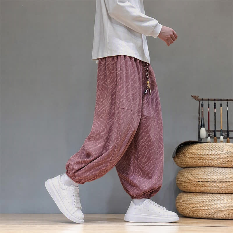 Buddha Stones Pantalones cortos de pana estilo boho con cordón ajustable y líneas abstractas para hombre, ideales para otoño e invierno. - image 26