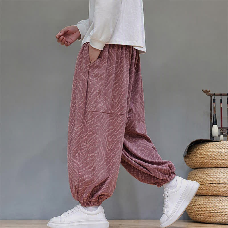 Buddha Stones Pantalones cortos de pana estilo boho con cordón ajustable y líneas abstractas para hombre, ideales para otoño e invierno. - image 27