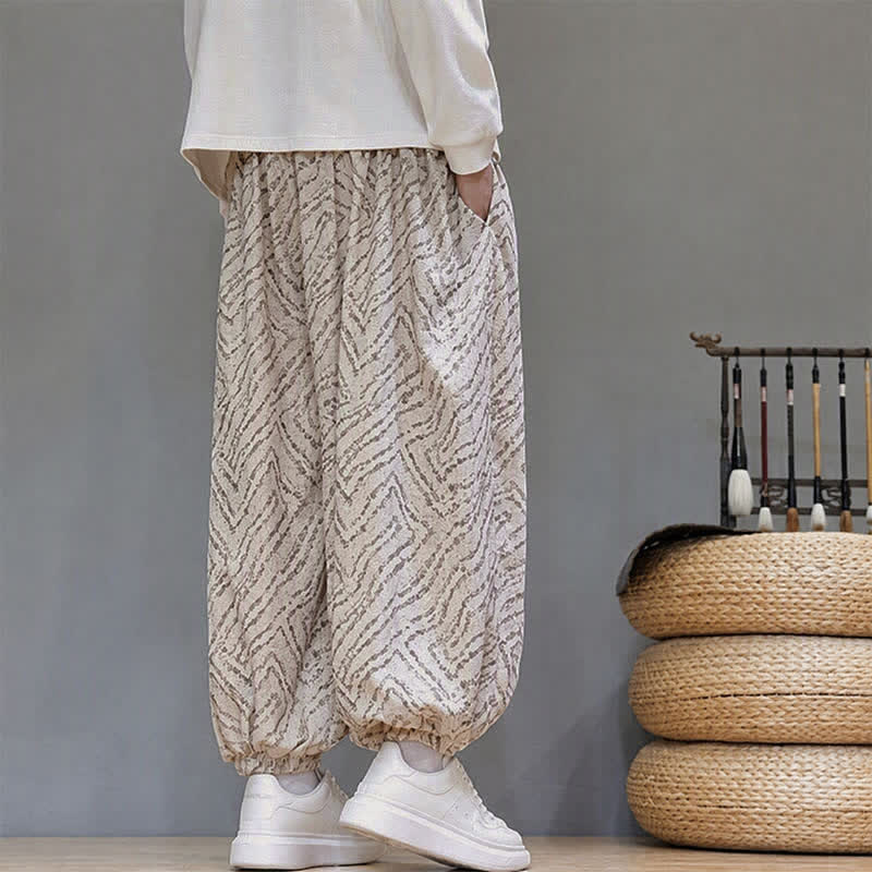 Buddha Stones Pantalones cortos de pana estilo boho con cordón ajustable y líneas abstractas para hombre, ideales para otoño e invierno. - image 33