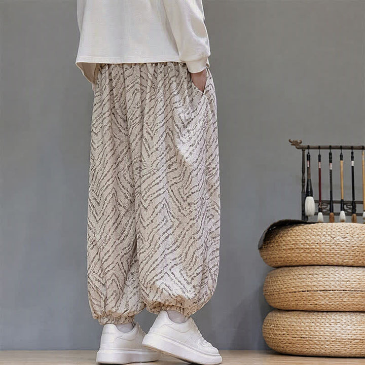 Buddha Stones Pantalones cortos de pana estilo boho con cordón ajustable y líneas abstractas para hombre, ideales para otoño e invierno. - image 33