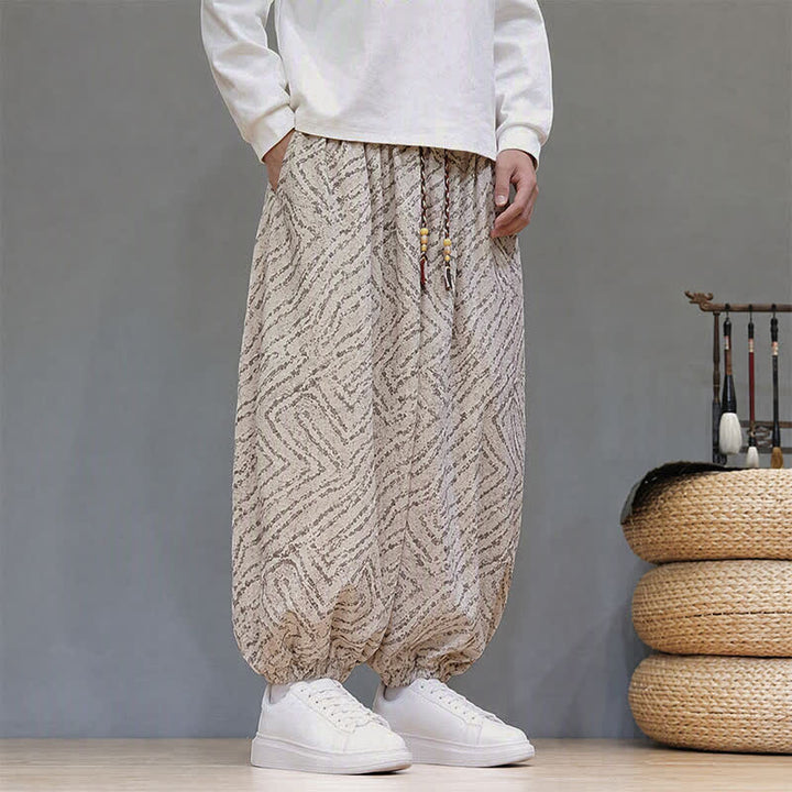 Buddha Stones Pantalones cortos de pana estilo boho con cordón ajustable y líneas abstractas para hombre, ideales para otoño e invierno. - image 34