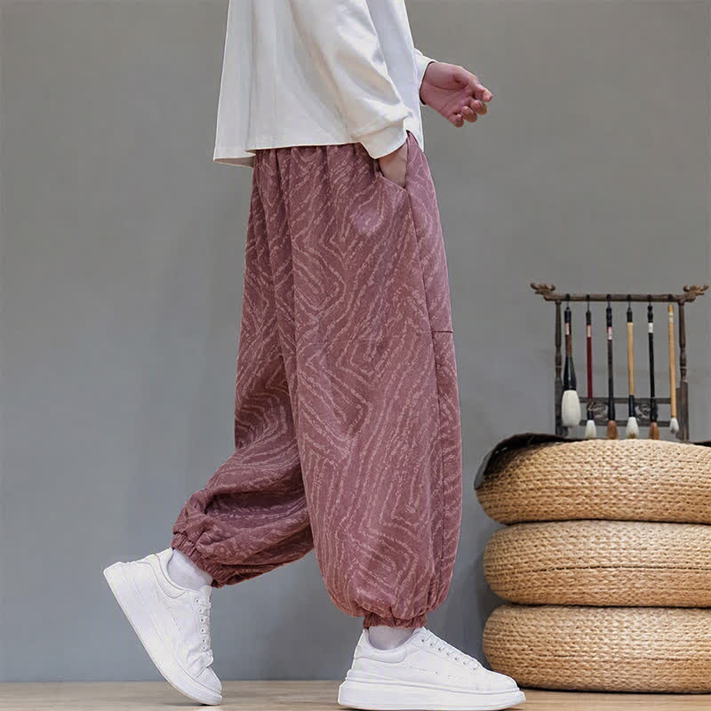 Buddha Stones Pantalones cortos de pana estilo boho con cordón ajustable y líneas abstractas para hombre, ideales para otoño e invierno. - image 24