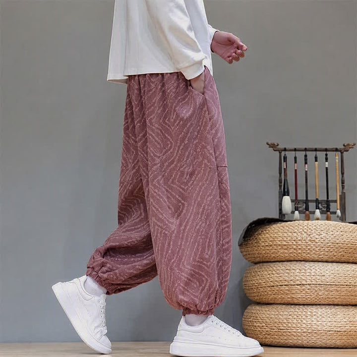 Buddha Stones Pantalones cortos de pana estilo boho con cordón ajustable y líneas abstractas para hombre, ideales para otoño e invierno. - image 24