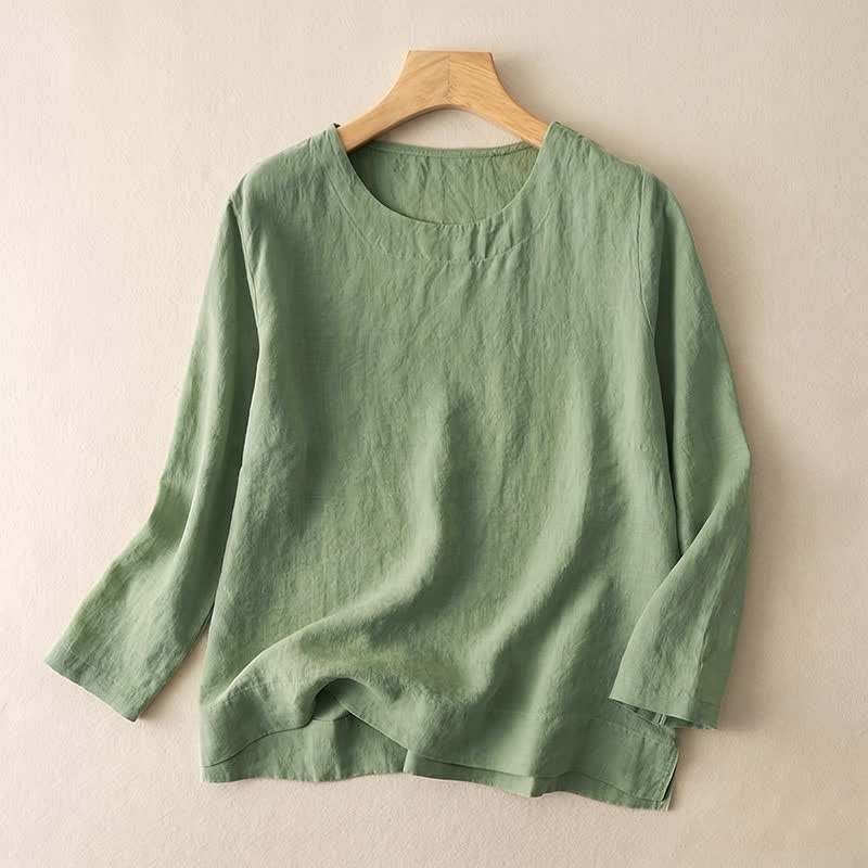 Buddha Stones Camiseta de manga larga de algodón para mujer, estilo casual de primavera y otoño, con cuello redondo. - Verde claro - US14，UK/AU18，EU46 (2XL) - image 0