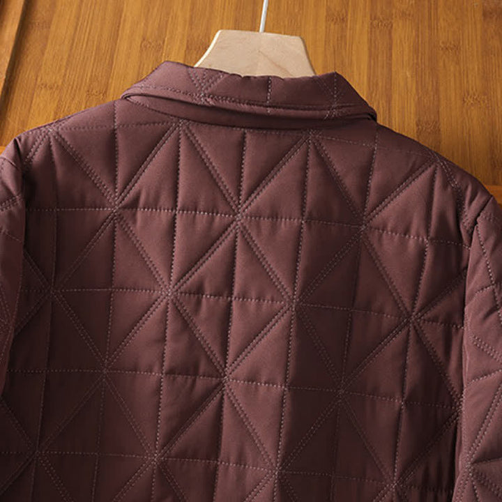 Buddha Stones Abrigo de invierno informal minimalista de mujer con botones, estampado geométrico y bolsillos. - image 12