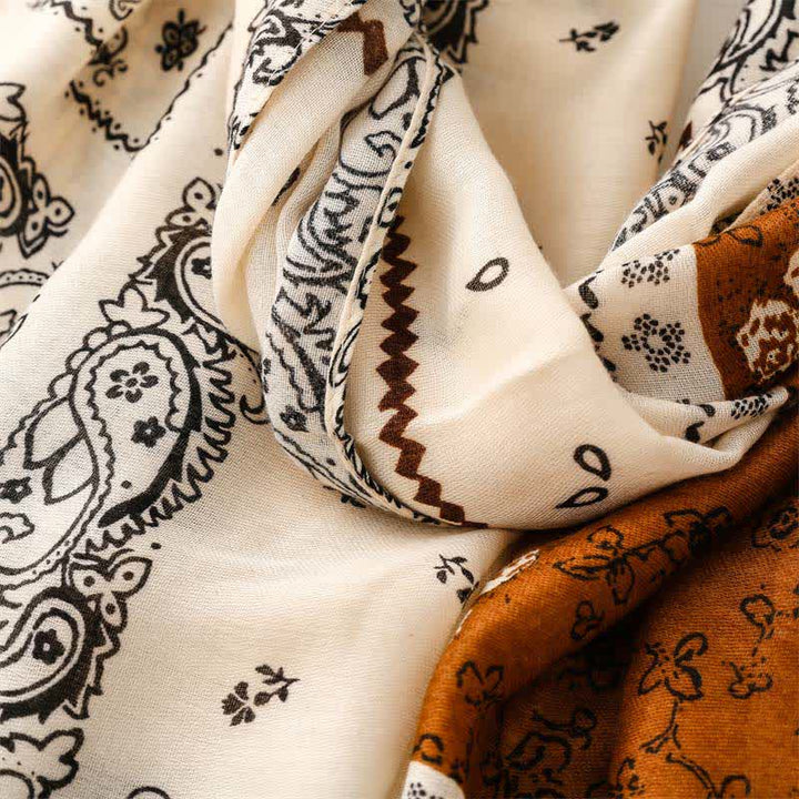 Buddha Stones Bufanda de mujer con borlas, estampado paisley y patchwork estilo boho para primavera y otoño. - image 5