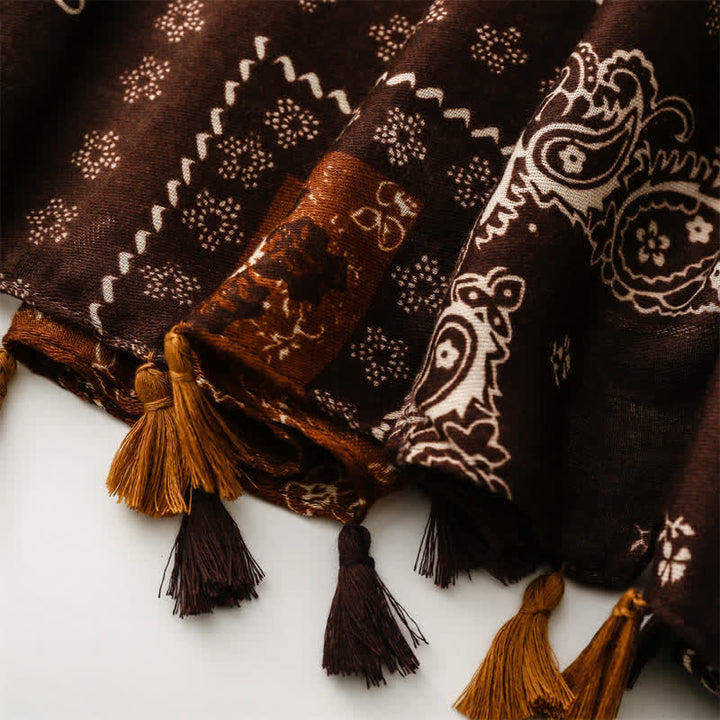 Buddha Stones Bufanda de mujer con borlas, estampado paisley y patchwork estilo boho para primavera y otoño. - image 16