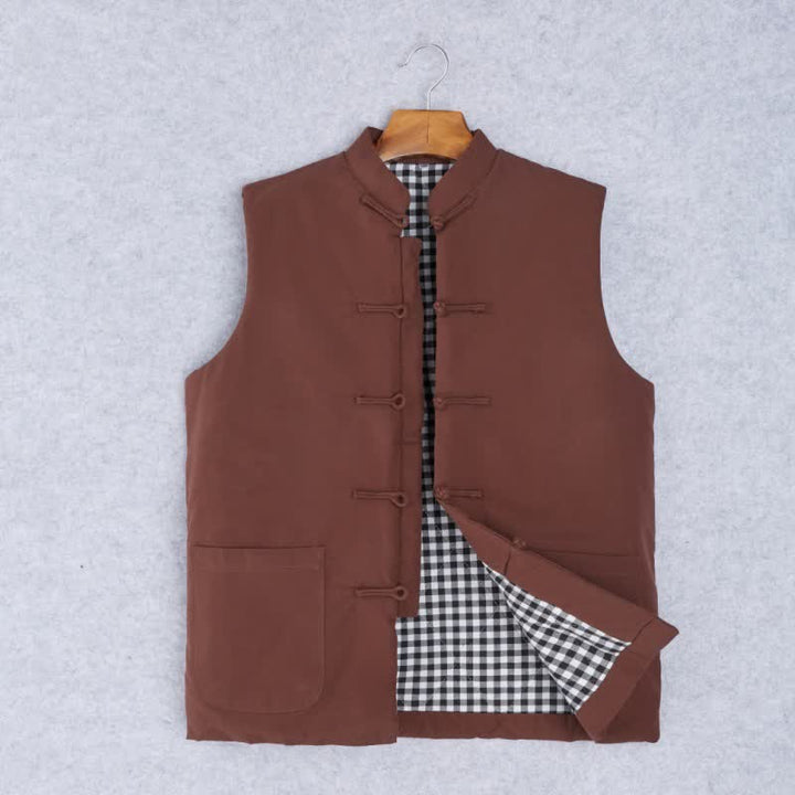 Buddha Stones Chaleco para hombre de estilo minimalista Tang con cuello mandarín, nudo y botones, ideal para primavera y otoño. - Tierra de siena - US/UK/AU44, EU54 (4XL) - image 0