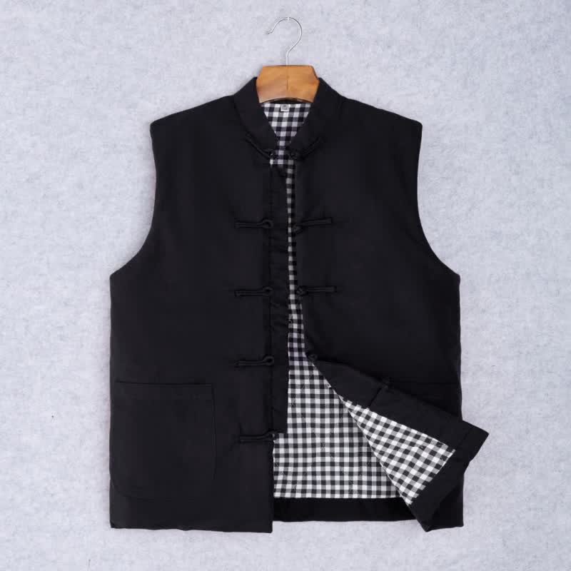 Buddha Stones Chaleco para hombre de estilo minimalista Tang con cuello mandarín, nudo y botones, ideal para primavera y otoño. - Negro - US/UK/AU44, EU54 (4XL) - image 2