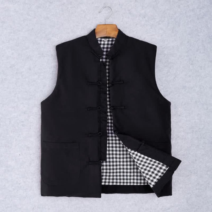 Buddha Stones Chaleco para hombre de estilo minimalista Tang con cuello mandarín, nudo y botones, ideal para primavera y otoño. - Negro - US/UK/AU44, EU54 (4XL) - image 2