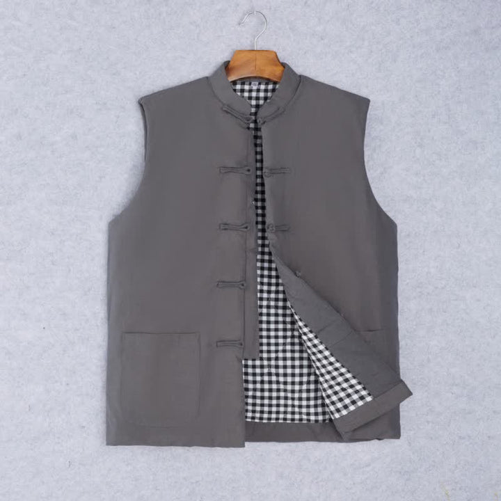 Buddha Stones Chaleco para hombre de estilo minimalista Tang con cuello mandarín, nudo y botones, ideal para primavera y otoño. - Gris oscuro - US/UK/AU44, EU54 (4XL) - image 10