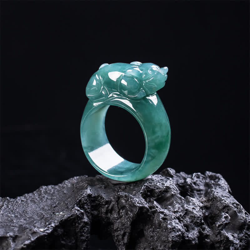 Buddha Stones Anillo de la riqueza Pi Xiu tallado a mano en jade - image 1