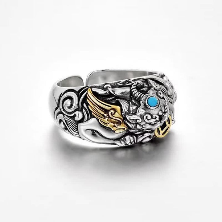 Buddha Stones Anillo ajustable de cobre con relieve tallado de Pi Xiu para conexión a tierra y prosperidad. - image 2