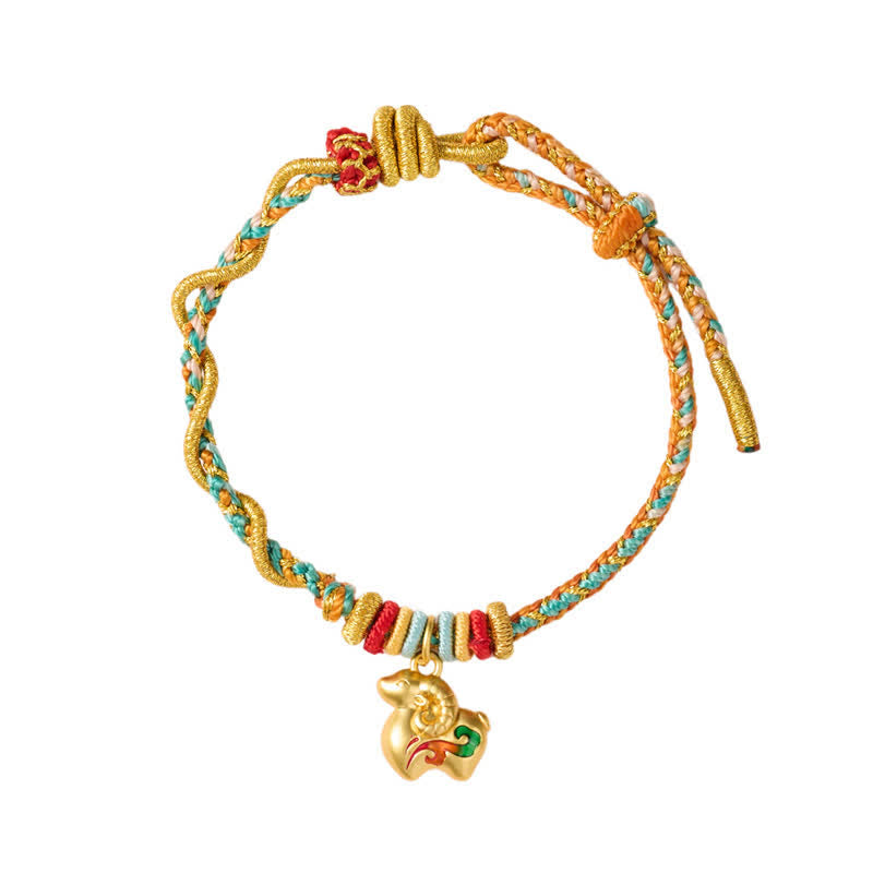 Buddha Stones Pulsera de hilo trenzado con dije de oveja de cobre colorida del Año de la Cabra - image 10