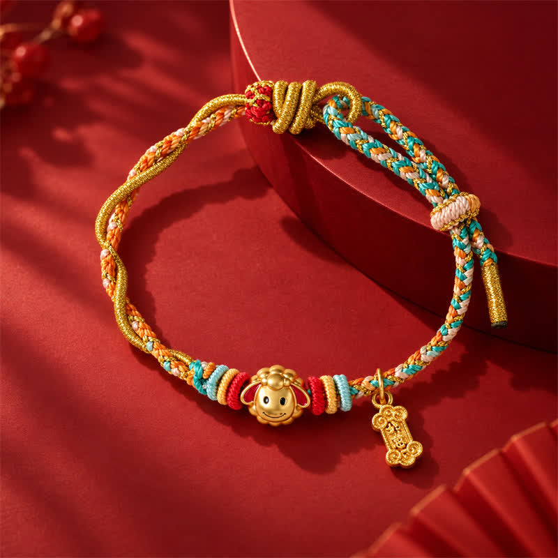 Buddha Stones Pulsera de hilo trenzado con dije de oveja de cobre colorida del Año de la Cabra - Lindas ovejas - image 11
