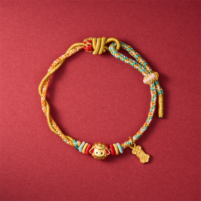Buddha Stones Pulsera de hilo trenzado con dije de oveja de cobre colorida del Año de la Cabra - image 12