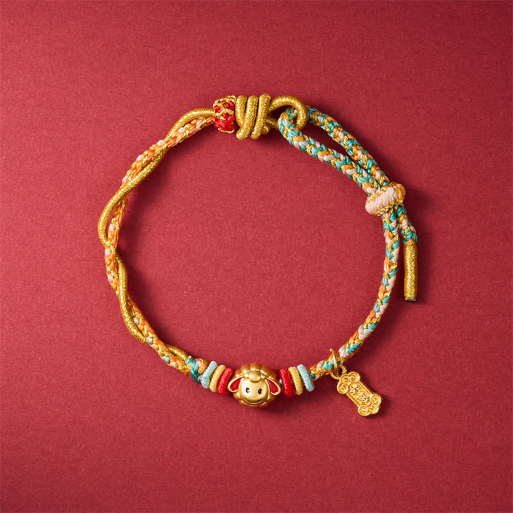 Buddha Stones Pulsera de hilo trenzado con dije de oveja de cobre colorida del Año de la Cabra - image 12