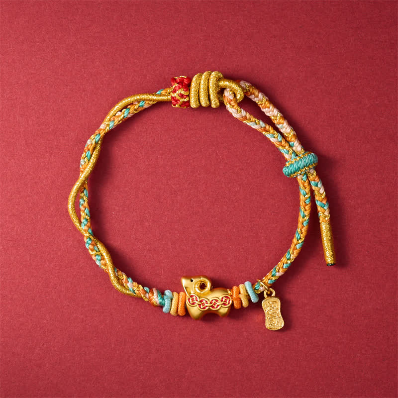Buddha Stones Pulsera de hilo trenzado con dije de oveja de cobre colorida del Año de la Cabra - image 1