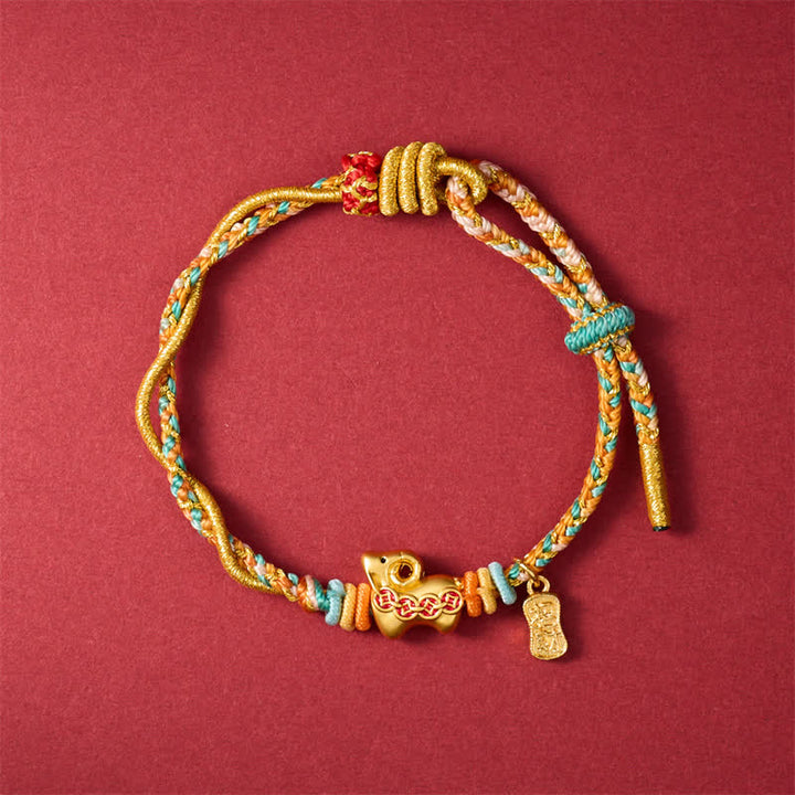 Buddha Stones Pulsera de hilo trenzado con dije de oveja de cobre colorida del Año de la Cabra - image 1