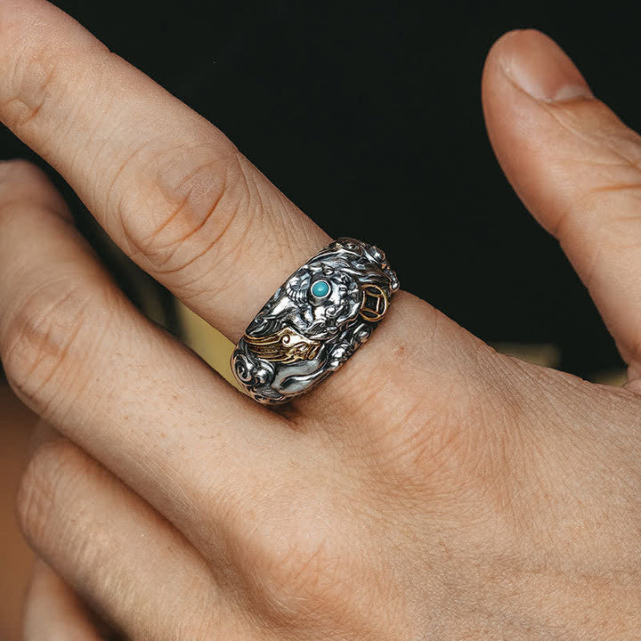 Buddha Stones Anillo ajustable de cobre con relieve tallado de Pi Xiu para conexión a tierra y prosperidad. - image 7