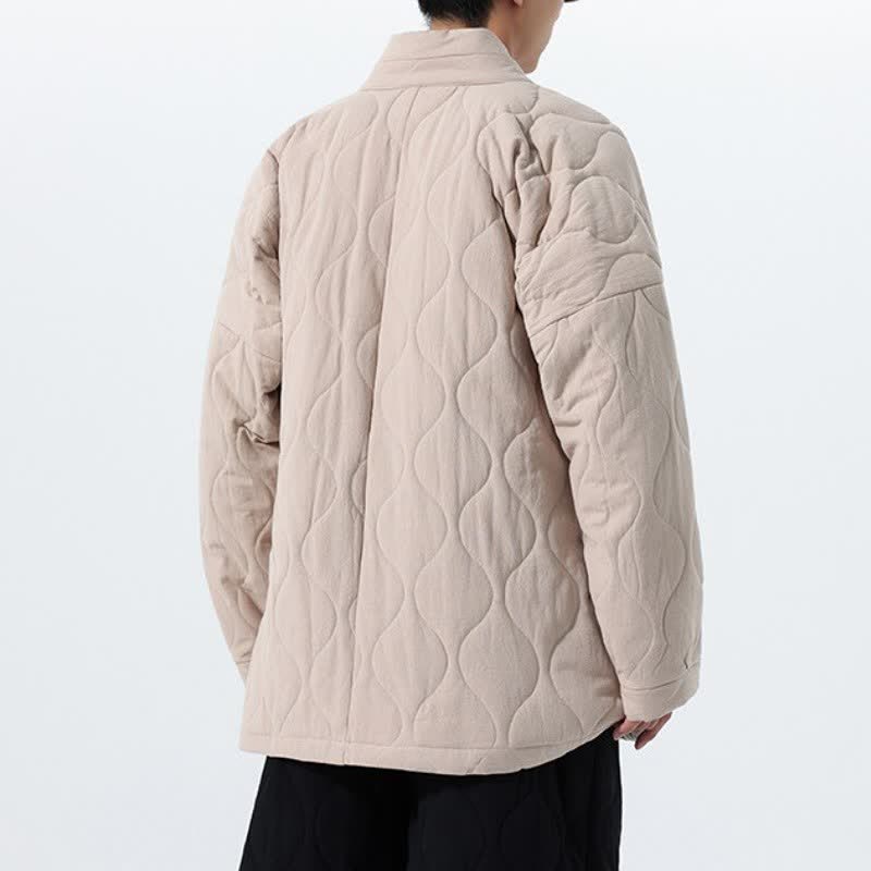Buddha Stones Kimono de hombre de algodón liso acolchado con cordón ajustable, estilo Tang, para otoño/invierno, con bolsillos. - image 31
