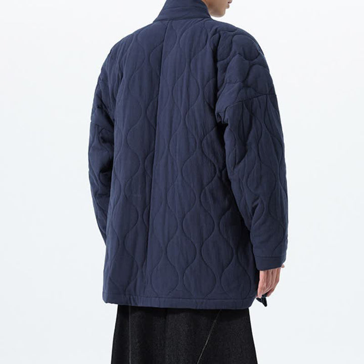 Buddha Stones Kimono de hombre de algodón liso acolchado con cordón ajustable, estilo Tang, para otoño/invierno, con bolsillos. - image 4