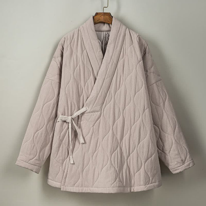 Buddha Stones Kimono de hombre de algodón liso acolchado con cordón ajustable, estilo Tang, para otoño/invierno, con bolsillos. - image 35