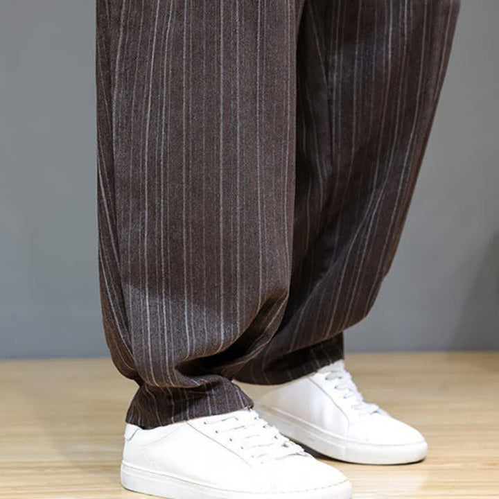 Buddha Stones Pantalones largos de hombre de corte recto con cordón ajustable y rayas, estilo casual de otoño. - image 10