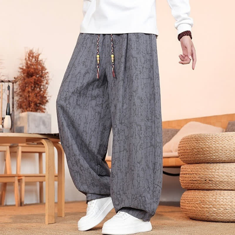 Buddha Stones Pantalones largos casuales de otoño con cordón ajustable y estampado de textura abstracta para hombre, de pierna recta y con bolsillos. - image 3