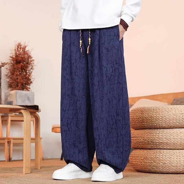 Buddha Stones Pantalones largos casuales de otoño con cordón ajustable y estampado de textura abstracta para hombre, de pierna recta y con bolsillos. - image 20