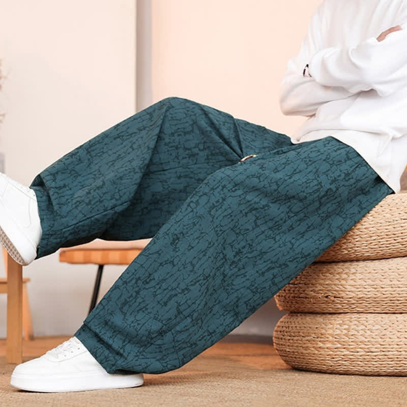 Buddha Stones Pantalones largos casuales de otoño con cordón ajustable y estampado de textura abstracta para hombre, de pierna recta y con bolsillos. - image 32