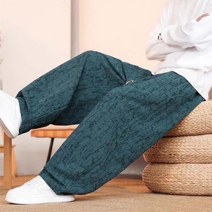 Buddha Stones Pantalones largos casuales de otoño con cordón ajustable y estampado de textura abstracta para hombre, de pierna recta y con bolsillos. - image 32