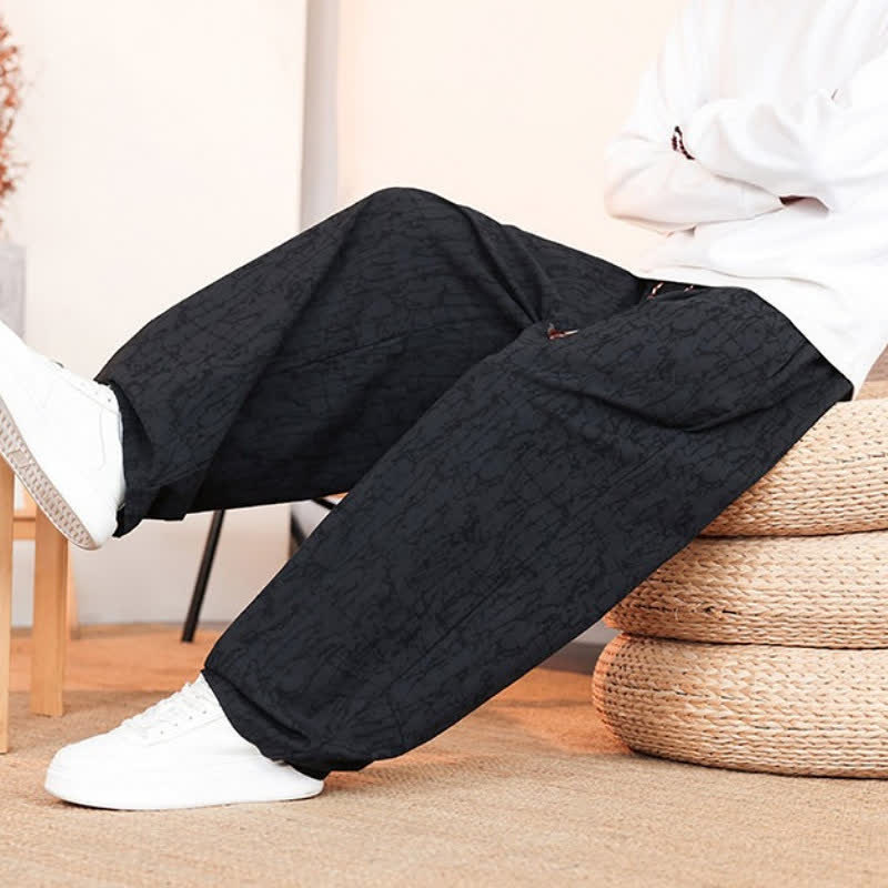 Buddha Stones Pantalones largos casuales de otoño con cordón ajustable y estampado de textura abstracta para hombre, de pierna recta y con bolsillos. - image 17