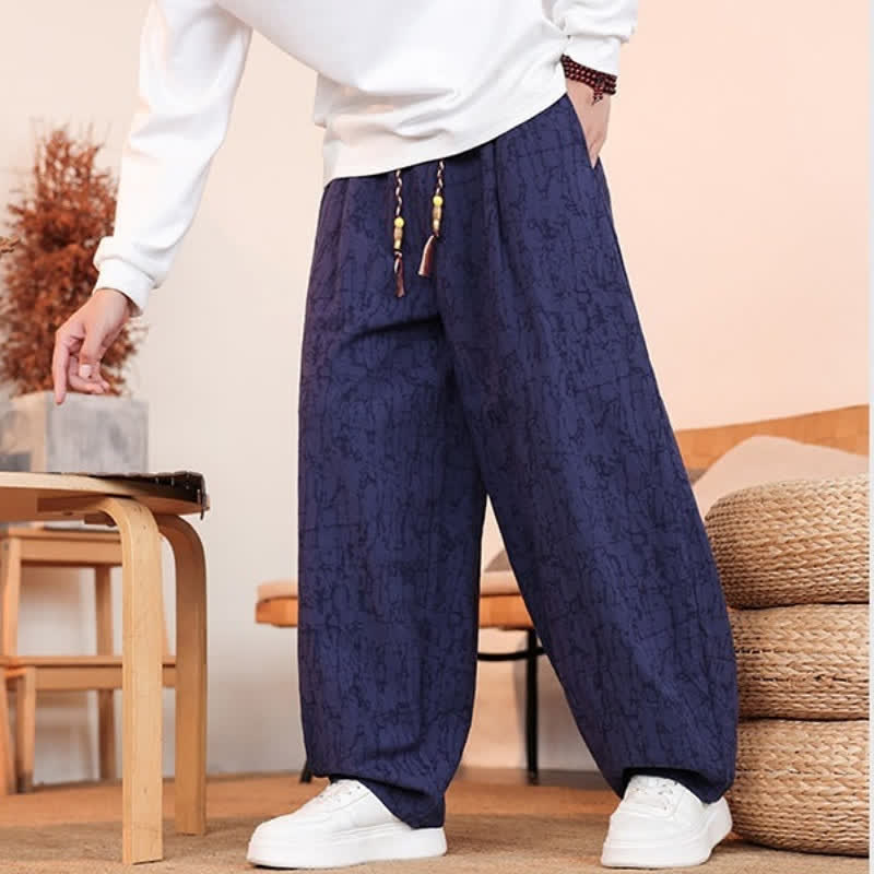 Buddha Stones Pantalones largos casuales de otoño con cordón ajustable y estampado de textura abstracta para hombre, de pierna recta y con bolsillos. - image 23