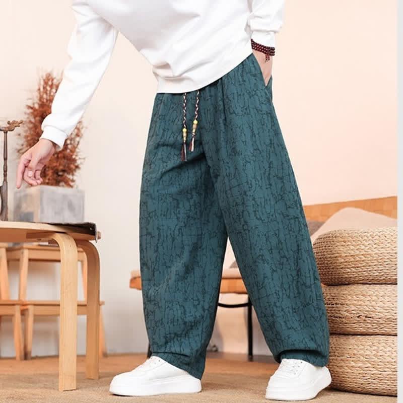 Buddha Stones Pantalones largos casuales de otoño con cordón ajustable y estampado de textura abstracta para hombre, de pierna recta y con bolsillos. - image 30